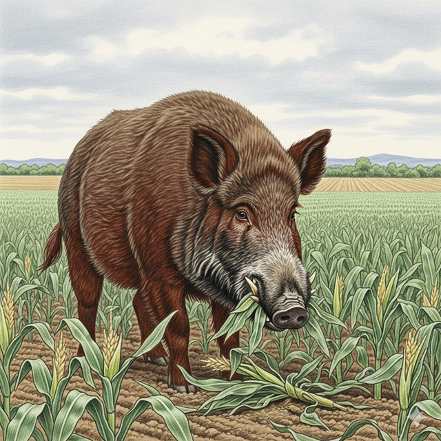 畑を荒らすイノシシ